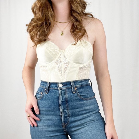 Stunning Vintage Union Made Sexy Lace Corset Bustier Top Lingerie Strapless S/M - Picture 8 of 8